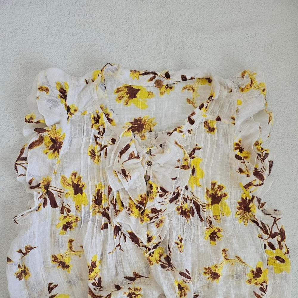 Free People yellow and brown Naya floral blouse